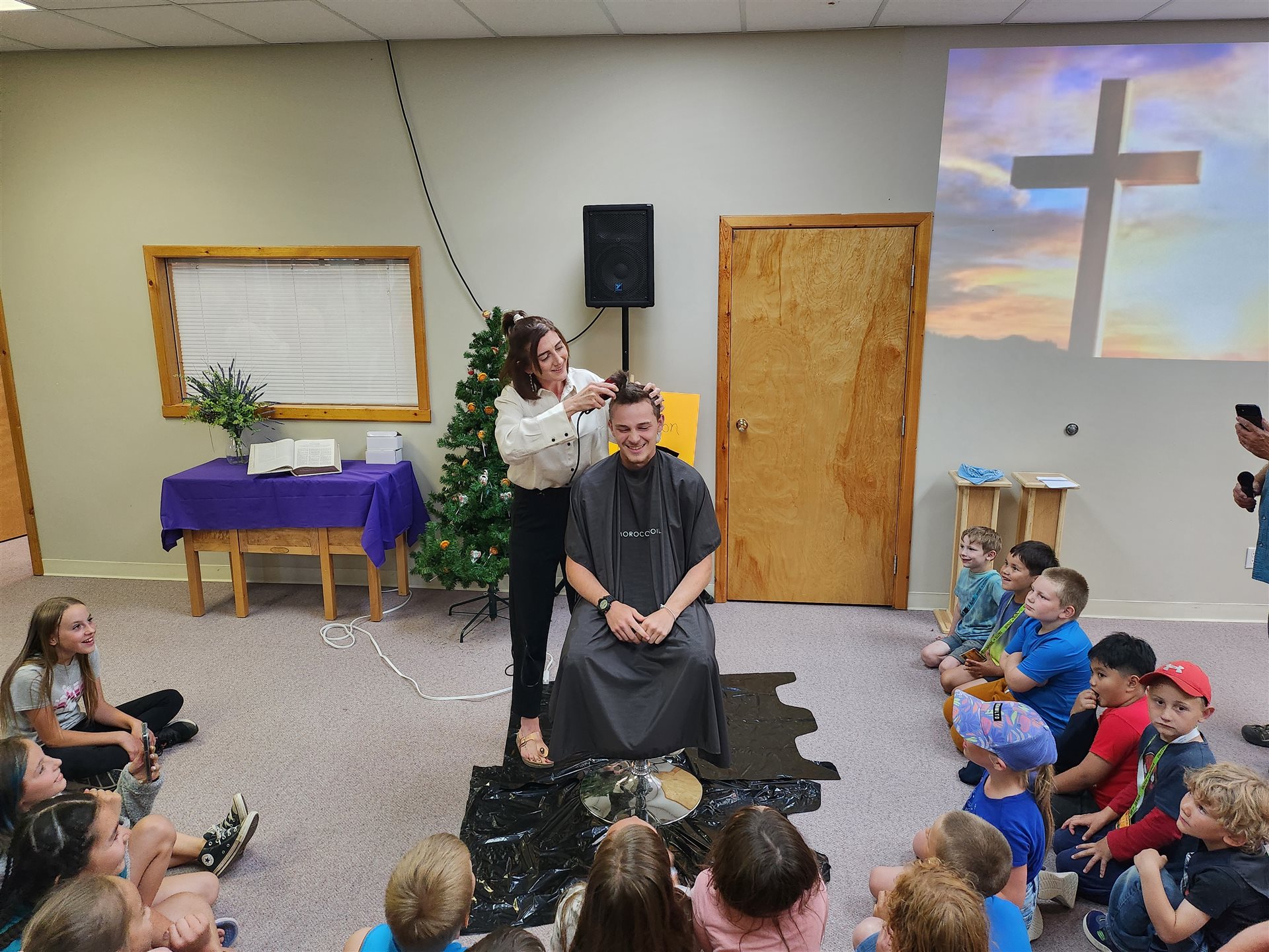 Caleb getting a haircut