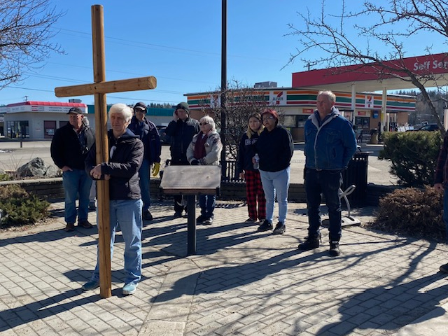 Prayer on corner downtown Vanderhoof